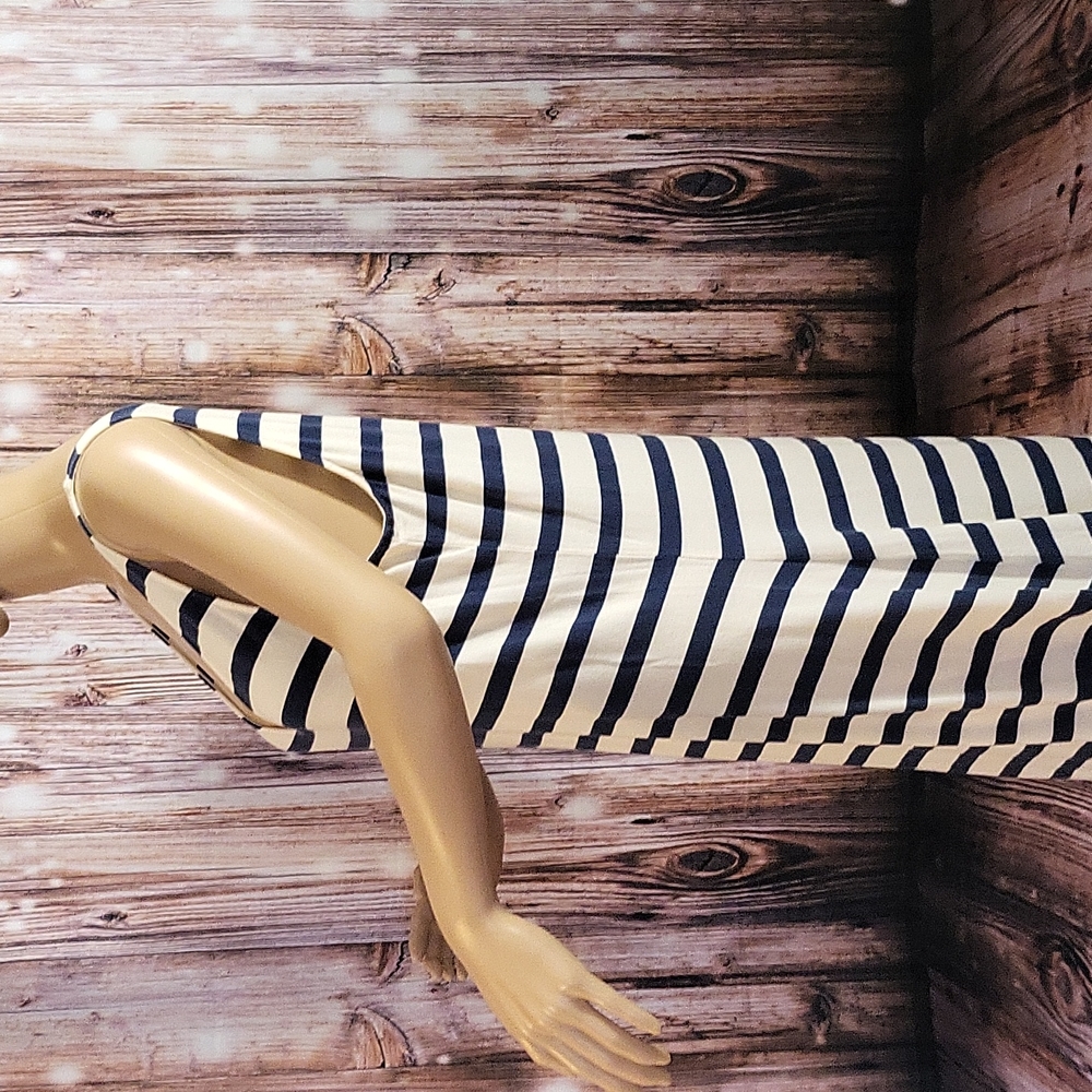Garnet Hill Women's Sleeveless Navy & Cream Striped Maxi Dress Size M - Picture 7 of 12